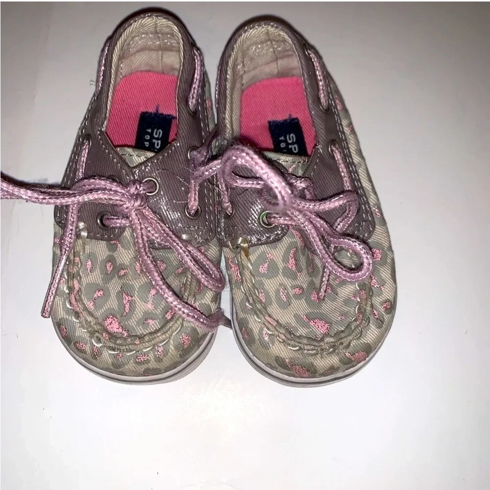 Sperry Top Sider Silver Pink Animal Cheetah Leopard Print Size 2